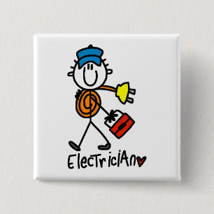 Elektricien Stickfiguur Vierkante Button 5,1 Cm