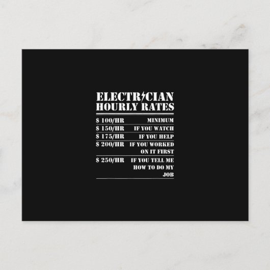 Elektricien Uurloon Grappig Elektrisch Monteur Briefkaart (Voorkant)
