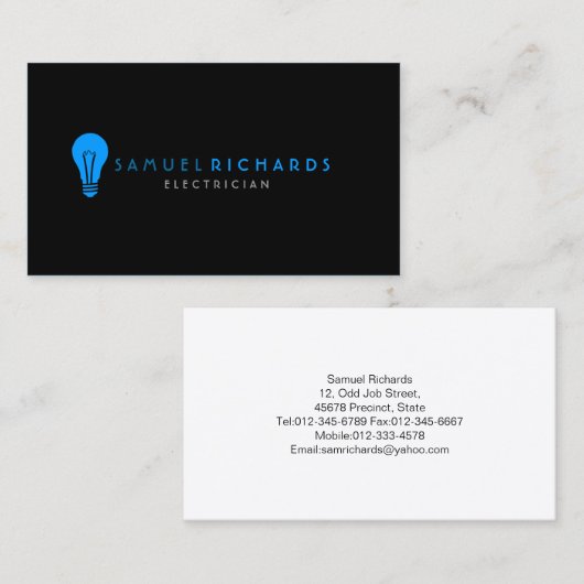 Elektricien Visitekaartje Eenvoudige Bulb Silhoutt (Voorkant / Achterkant)