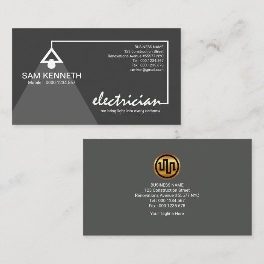 Elektricien's super stijlvolle bedrading gloeilamp visitekaartje (Voorkant / Achterkant)