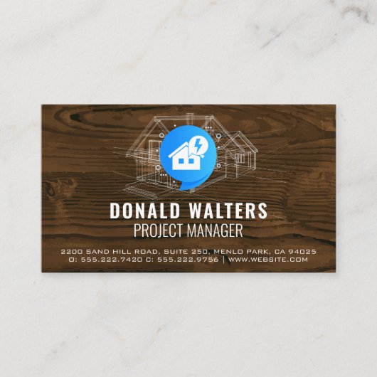 elektriciteit | Houten achtergrond | Blauwdrukken Visitekaartje (Voorkant)