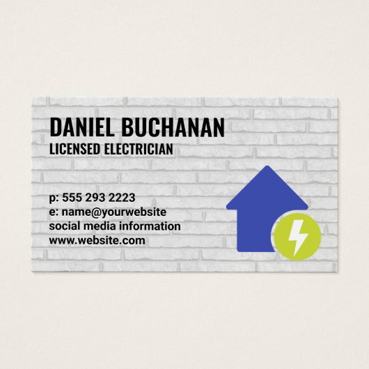 Elektriciteits- en Thuispictogram | Brick Wall Visitekaartje (Voorkant)