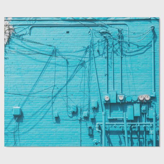 ELEKTRICITEITSMETER OP BLAUW BRICK WALL CADEAUPAPIER (Vlak)