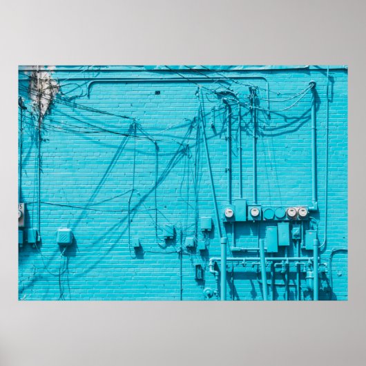 ELEKTRICITEITSMETER OP BLAUW BRICK WALL POSTER (Voorkant)