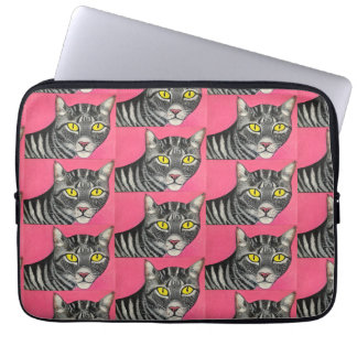 Elektriciteitstas met afbeelding van een tabbykat laptop sleeve