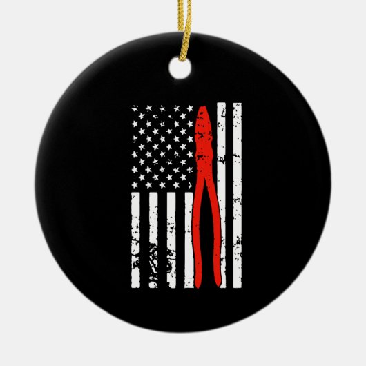Elektricus met Amerikaanse vlag Keramisch Ornament (Voorkant)