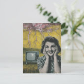 Elektrificerende collage van een vrouw roze gele l briefkaart (Staand voorkant)