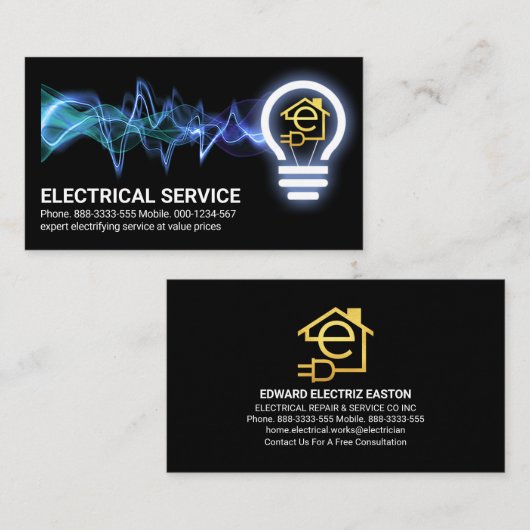 Elektrificerende power opladen lamp visitekaartje (Voorkant / Achterkant)