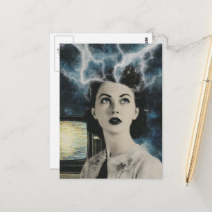 elektrificerende retro stijl collage vrouw en tv-s briefkaart