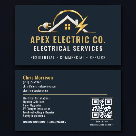 Elektriker QR-code professionele diensten Visitekaartje