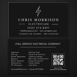 Elektriker QR Code Zwart Zilver Visitekaartje