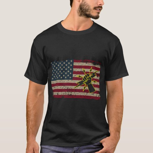 Elektrisch-Amerikaanse vlagpatriottische elektrici T-shirt (Voorkant)