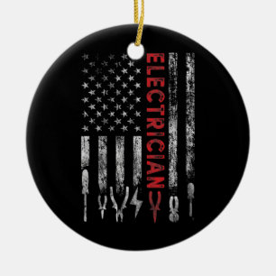 Elektrisch-Amerikaanse vlagpatriottische Funny Keramisch Ornament