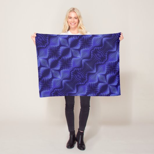 Elektrisch Blau Abstracte Golven Fleece Deken (In situ)