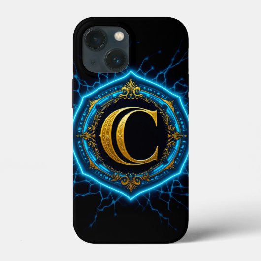 Elektrisch blau glazuur goud C monogram luxe neon Case-Mate iPhone Case (Achterkant)