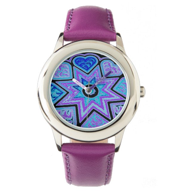 Elektrisch Blau Hartjes & Sterren Horloge (Voorkant)