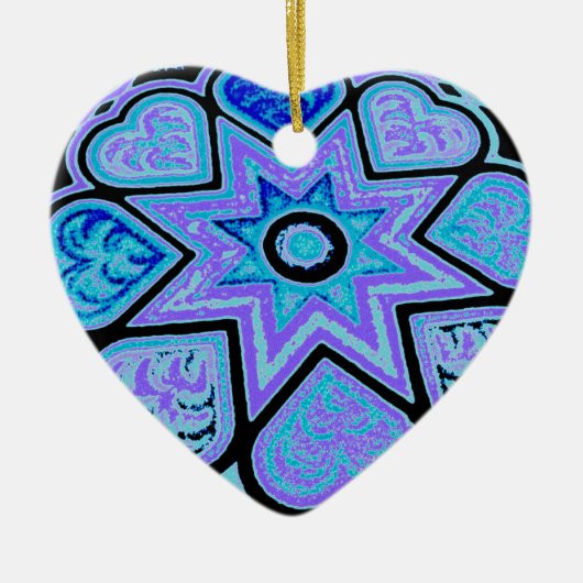 Elektrisch Blau Hartjes & Sterren Ornament (Voorkant)