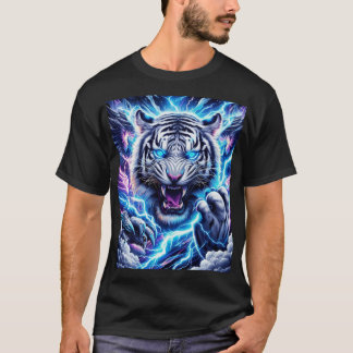 Elektrisch Blau Lichtgevend Tijger T-Shirt Ontwerp