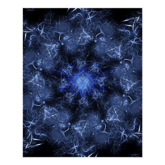 Elektrisch Blau Plasma Fractale Kunst Perfect Poster (Voorkant)