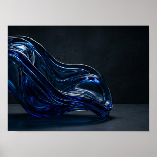Elektrisch Blau Vloeibaar Glas Sculptuur Wandkunst Poster