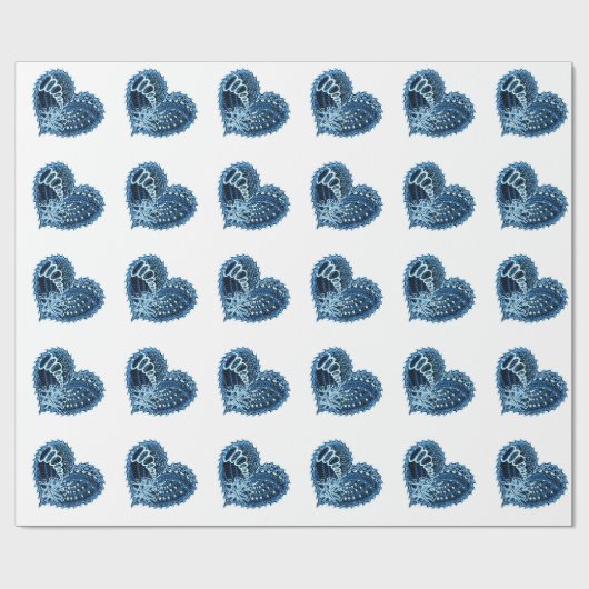 Elektrisch blauw decoratief hart cadeaupapier (Vlak)