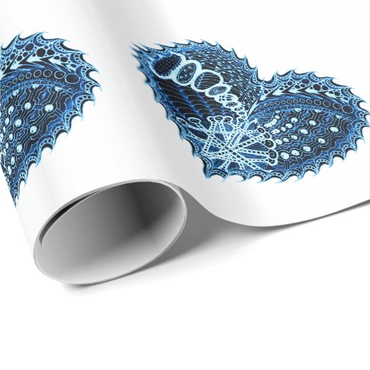 Elektrisch blauw decoratief hart cadeaupapier (Rol Hoek)