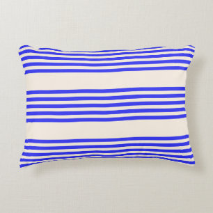Elektrisch blauw en beige vijf strips accent kussen