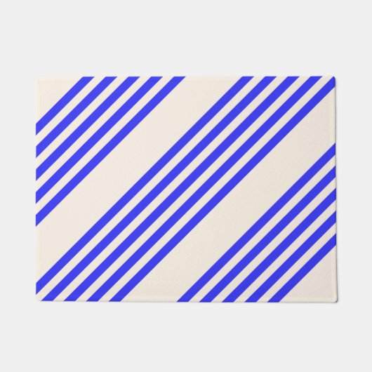 Elektrisch blauw en beige vijf strips deurmat (Voorkant)