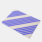 Elektrisch blauw en beige vijf strips deurmat (Schuin)