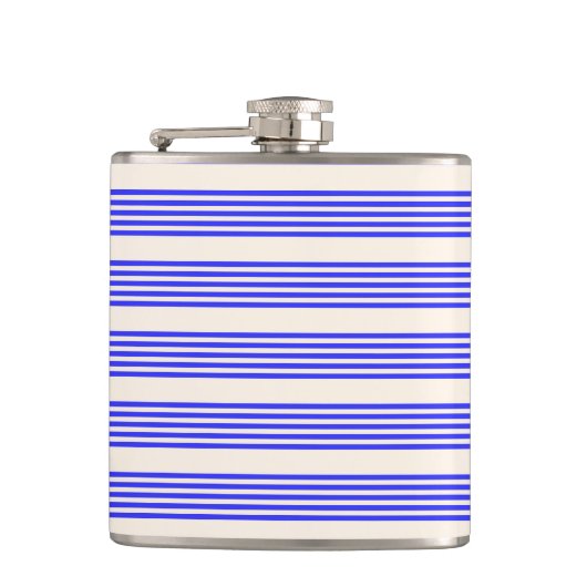 Elektrisch blauw en beige vijf strips heupfles (Voorkant)