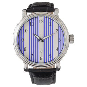 Elektrisch blauw en beige vijf strips horloge