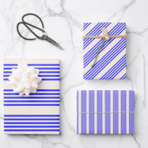 Elektrisch blauw en beige vijf strips inpakpapier vel