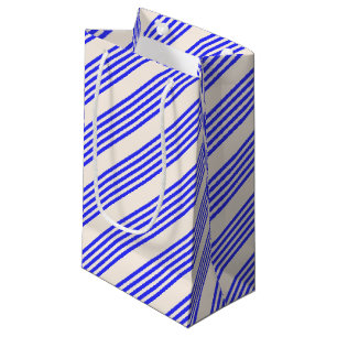 Elektrisch blauw en beige vijf strips klein cadeauzakje