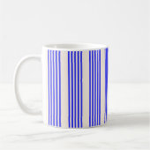 Elektrisch blauw en beige vijf strips koffiemok (Links)