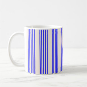 Elektrisch blauw en beige vijf strips koffiemok