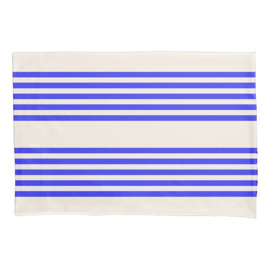 Elektrisch blauw en beige vijf strips kussensloop (Voorkant)