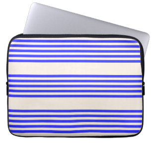 Elektrisch blauw en beige vijf strips laptop sleeve