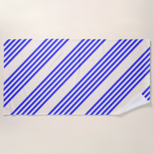 Elektrisch blauw en beige vijf strips strandlaken