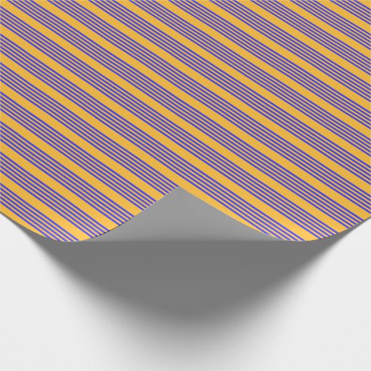 Elektrisch blauw en geel vijf strepen patroon cadeaupapier (Hoek)