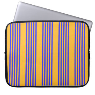 Elektrisch blauw en geel vijf strepen patroon laptop sleeve