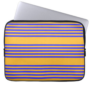 Elektrisch blauw en geel vijf strepen patroon laptop sleeve