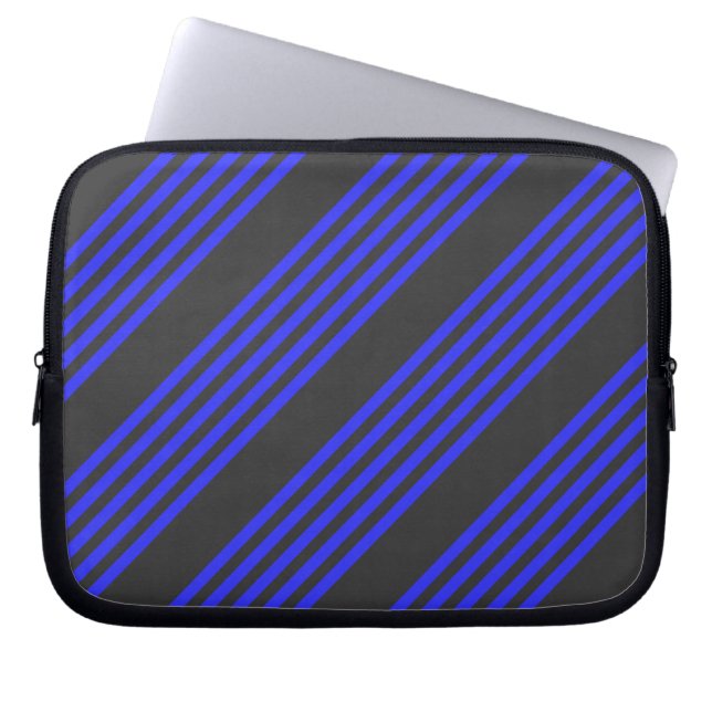 Elektrisch blauw en houtskool met vijf strippen laptop sleeve (Voorkant)