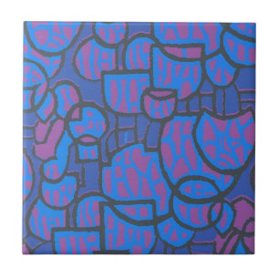 Elektrisch blauw en magenta Abstracte keramische T Tegeltje