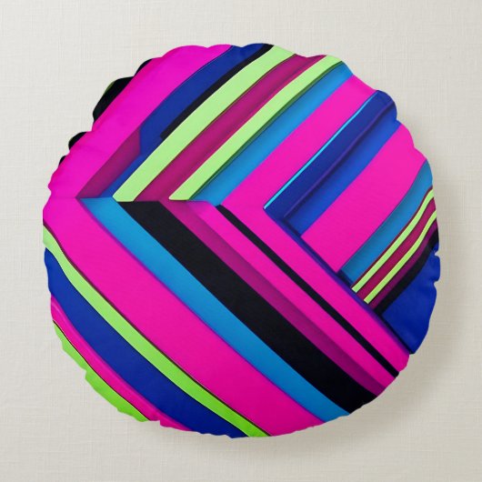 Elektrisch blauw en roze rond kussen (Voorkant)