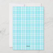 Elektrisch Blauw Gingham Mijn Eerste Kerst Baby Feestdagenkaart (Achterkant)