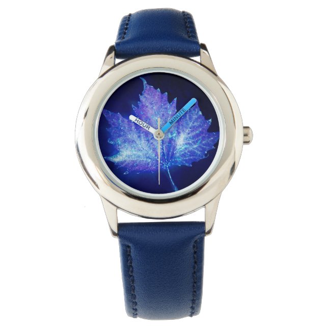 Elektrisch Blauw Gloeiblad Horloge (Voorkant)