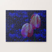 Elektrisch blauw hart en roze tulpen legpuzzel (Horizontaal)
