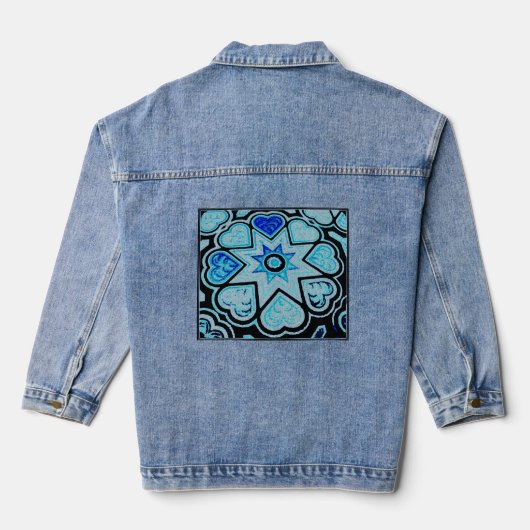 Elektrisch Blauw Harten & Sterren Denim Jas Denim Jacket (Achterkant)