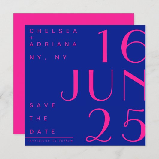Elektrisch Blauw Heet Roze Trendy Modern Save the  Kaart (Voorkant / Achterkant)
