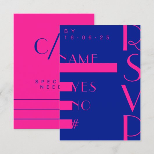 Elektrisch Blauw Heet Roze Trendy Moderne Huwelijk Kaart (Voorkant / Achterkant)